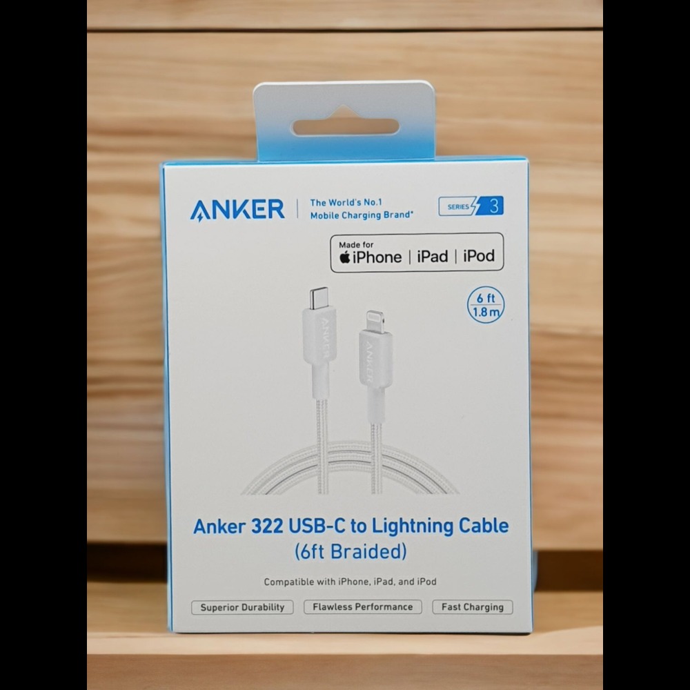 Anker 322 USB-C to Lightning Cable (6ft Braided) - White