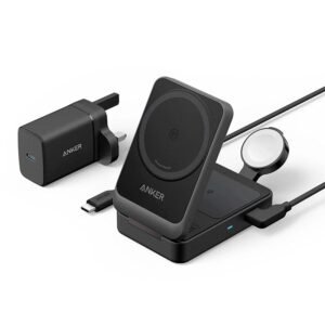 MagGo Wireless Charging Station (15W, Foldable 3-in-1) Bundle Cable and Charger