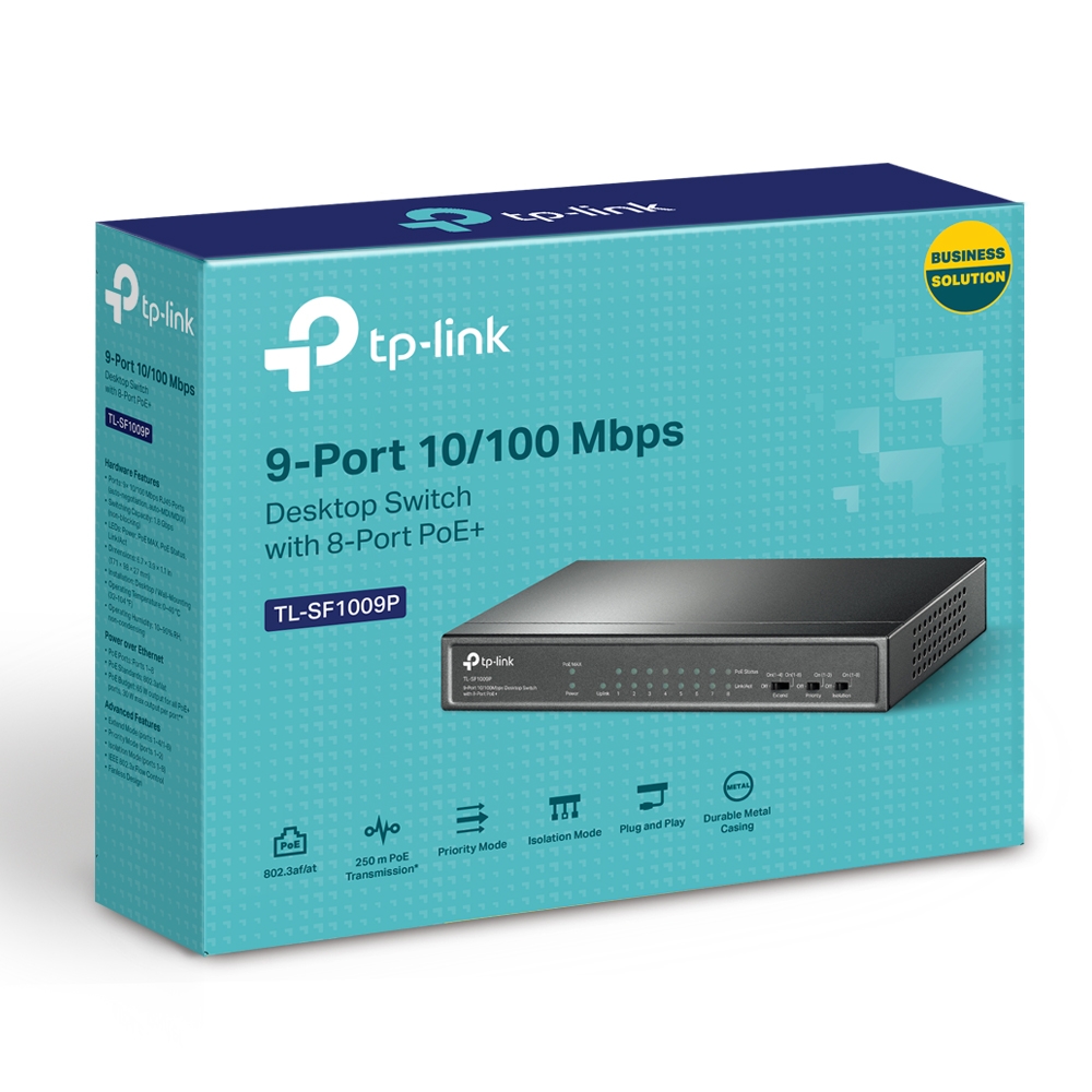 TP-Link TL-SF1009P 9-Port 10/100 Mbps Desktop Switch with 8‐Port PoE+