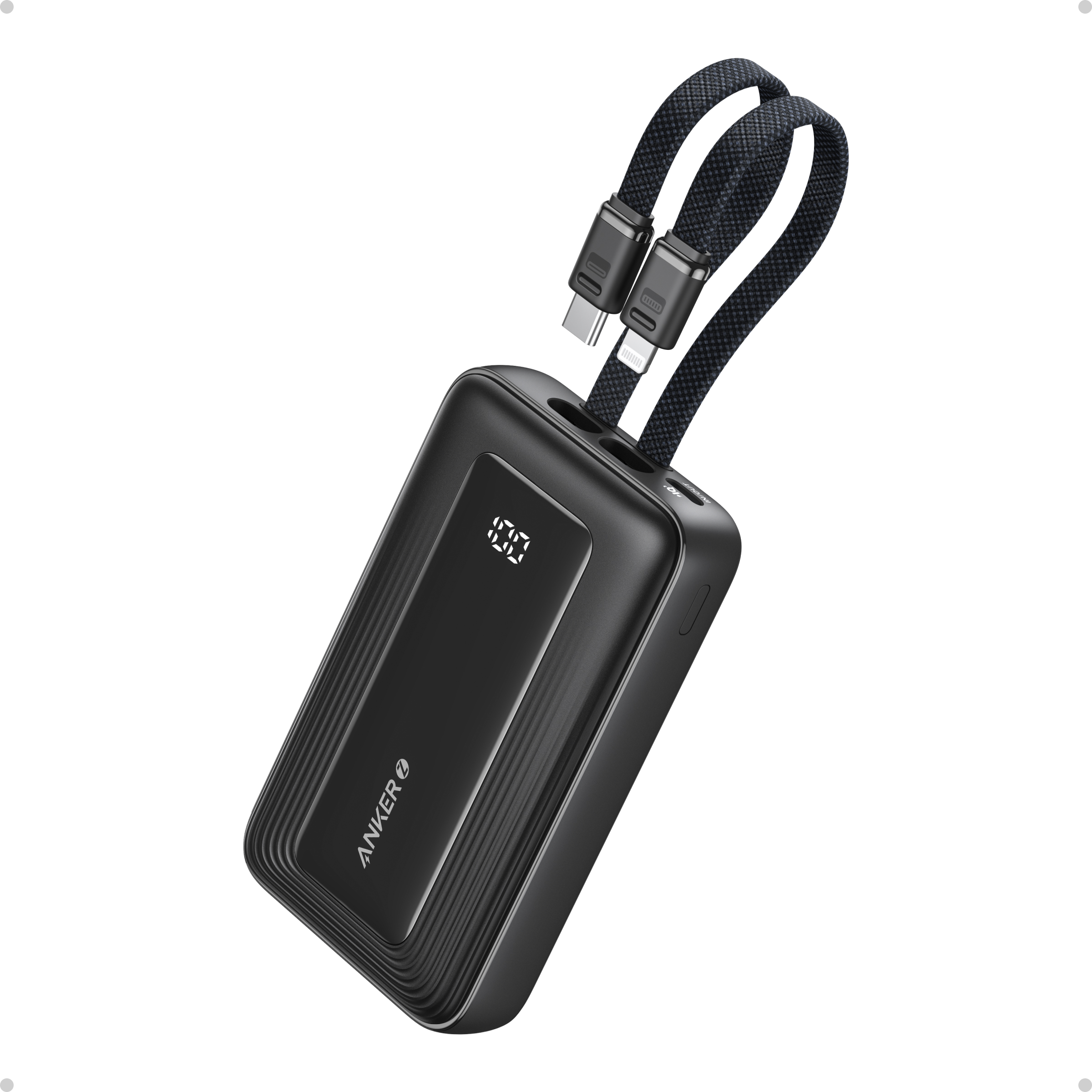 Anker A1680H11 Power Bank – 10,000mAh, 30W with Built‑in USB‑C & Lightning Cables-(Black)