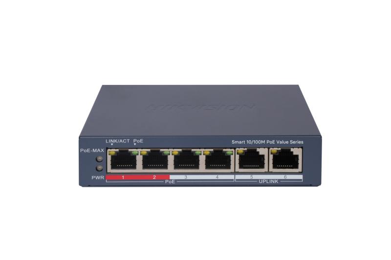 Hikvision DS‑3E1106P‑EI/M 4‑Port 10/100 Mbps Smart PoE Switch with 2‑Port Uplink