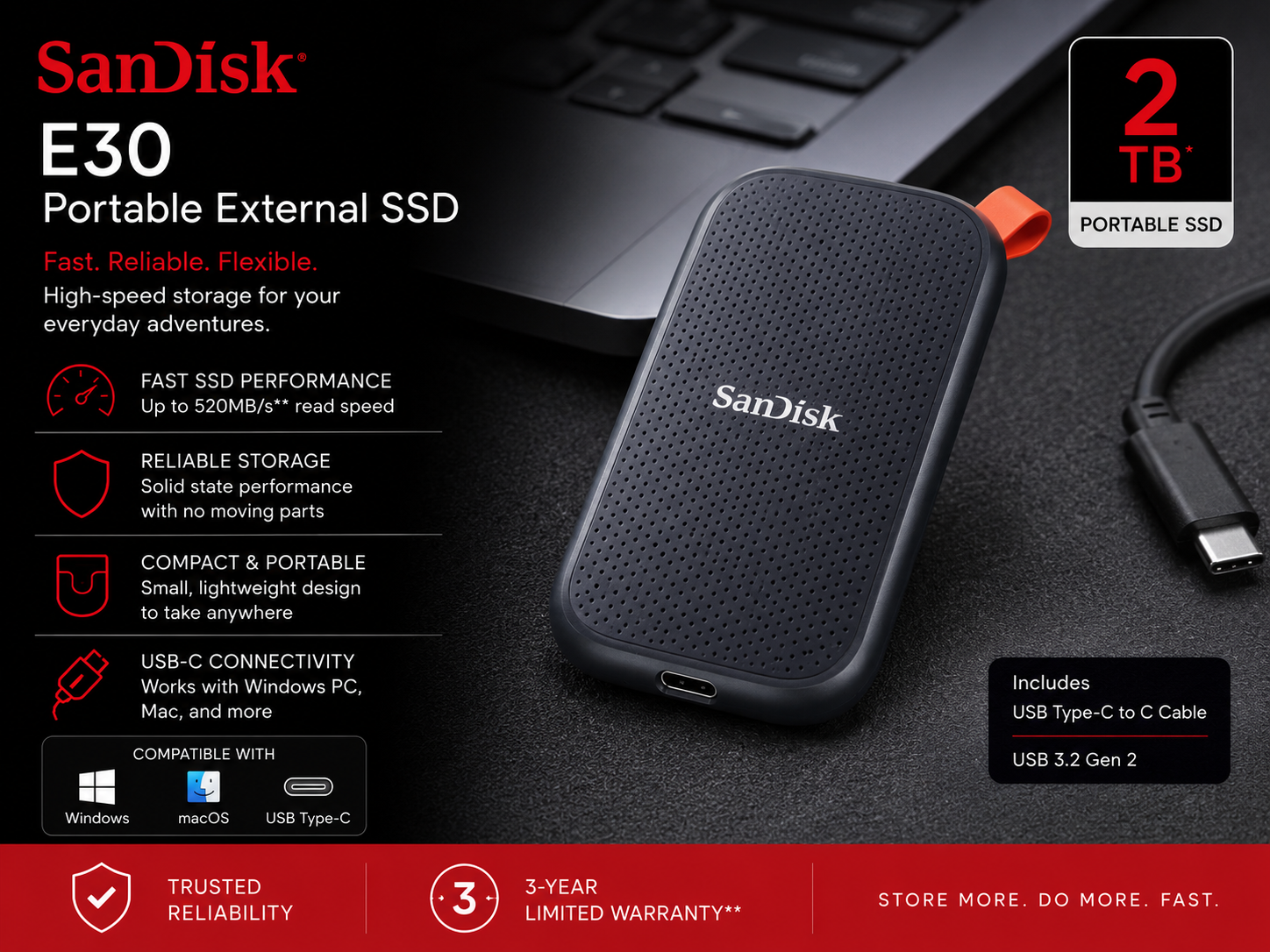 SanDisk E30 Portable External SSD 2TB